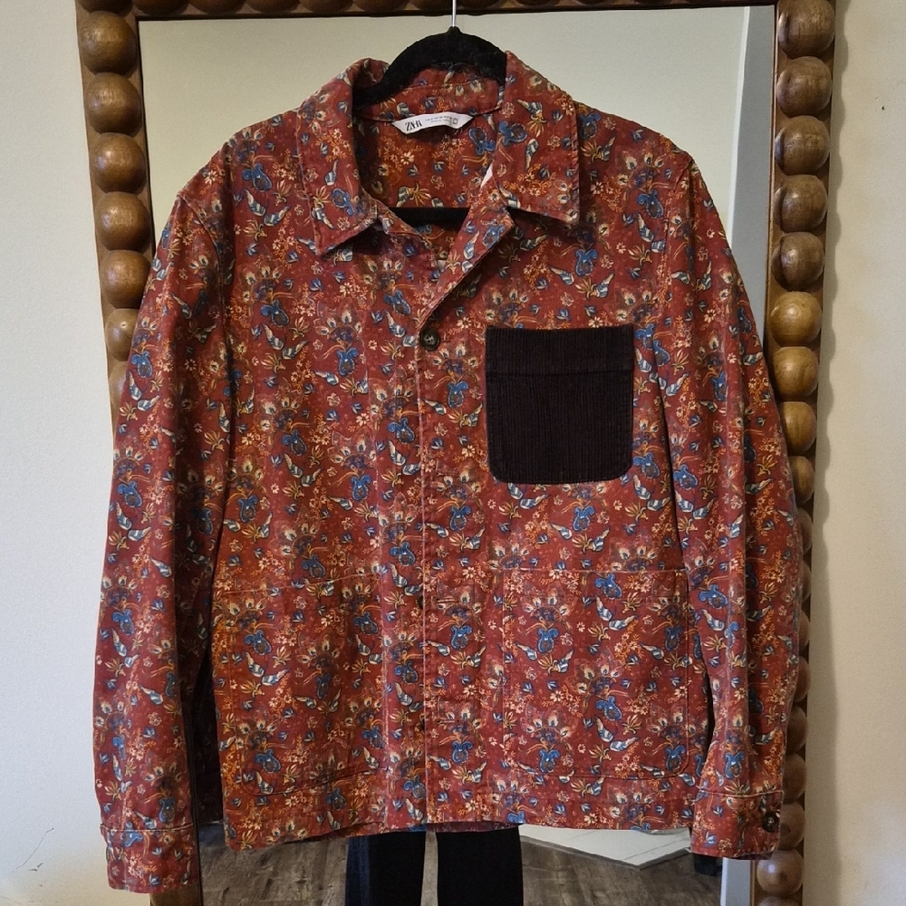 Men's Floral Rust Jacket with Pocket